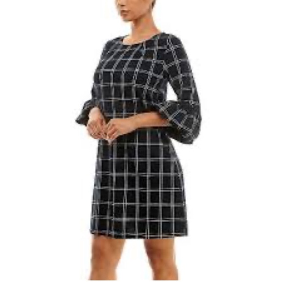 Banana Republic Dresses & Skirts - Banana Republic Black and White Plaid Fully Lined Bell Sleeve Mini Dress